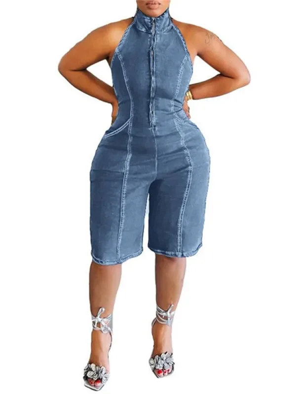 Body combinaison pour femme en jean court