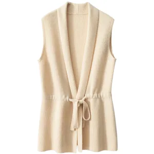 pull sans manche en laine beige