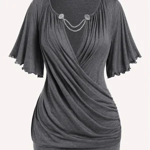 chemise body col V déco en chaîne grande taille