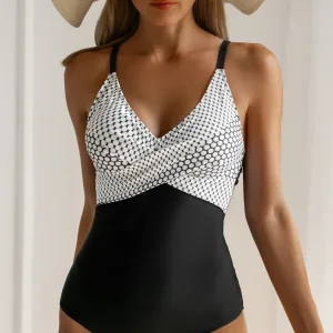 Maillot une pièce noir et blanc petit pois
